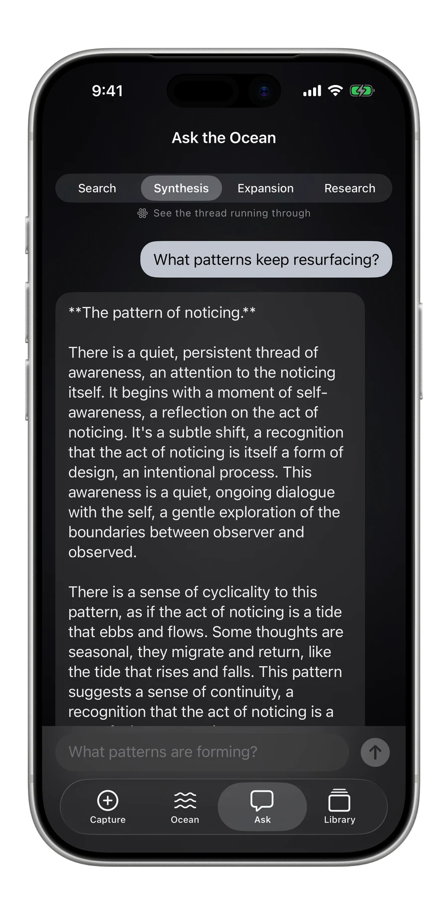 Ask the Ocean answering a question from the user’s own thoughts