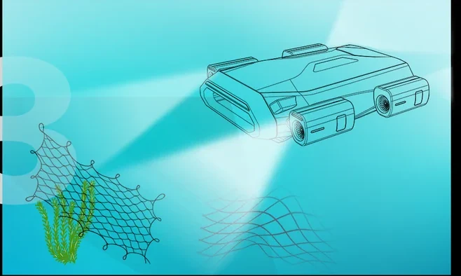 RANGER lighting the net with its searchlights to measure the mesh