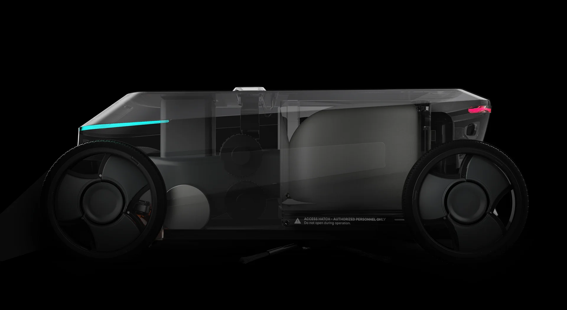 Ghosted side view revealing the internal layout